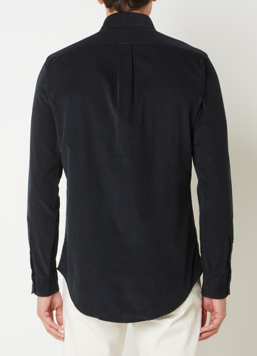 Ralph Lauren Custom fit button down-overhemd van corduroy - achterkant 2 polo black /  zwart