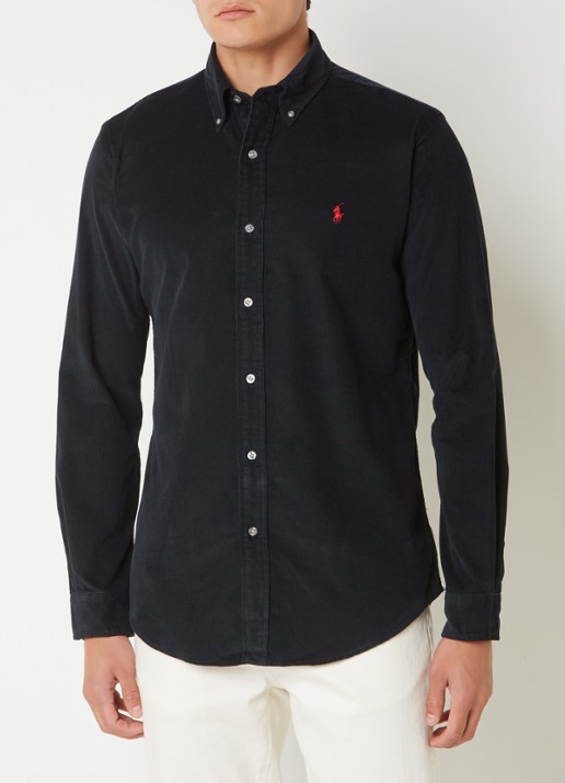 Ralph Lauren Custom fit button down-overhemd van corduroy - detail 8 polo black /  zwart