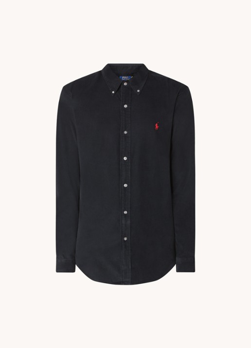 Ralph Lauren Custom fit button down-overhemd van corduroy - voorkant 5 polo black /  zwart
