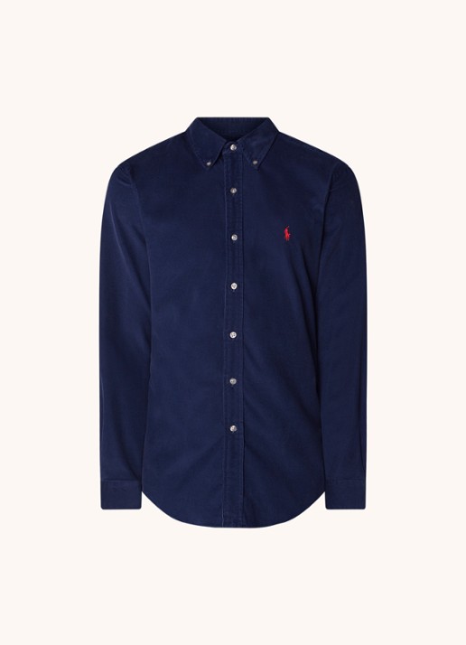 Ralph Lauren Custom fit button down-overhemd van corduroy - voorkant 2 newport navy / blauw