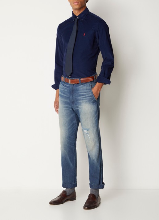 Ralph Lauren Custom fit button down-overhemd van corduroy - voorkant 3 newport navy / blauw