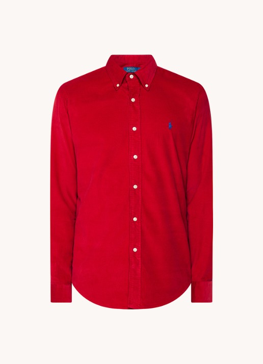 Ralph Lauren Custom fit button down-overhemd van corduroy - voorkant 2 martin red / rood