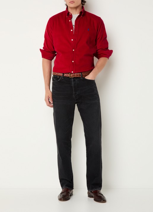 Ralph Lauren Custom fit button down-overhemd van corduroy - voorkant 3 martin red / rood