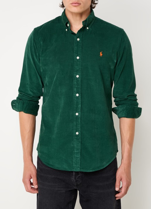 Ralph Lauren Custom fit button down-overhemd van corduroy - detail 5 vintage pine / groen