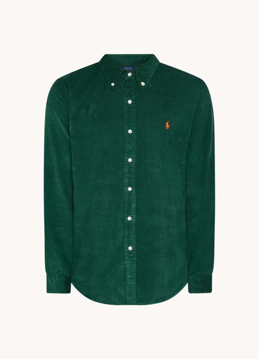 Ralph Lauren Custom fit button down-overhemd van corduroy - voorkant 2 vintage pine / groen