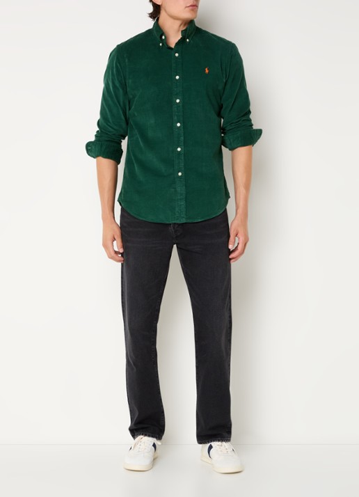 Ralph Lauren Custom fit button down-overhemd van corduroy - voorkant 3 vintage pine / groen