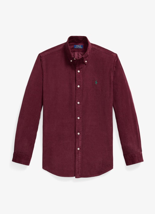 Ralph Lauren Custom fit button down-overhemd van corduroy - voorkant classic wine w/pine pp-zxh9