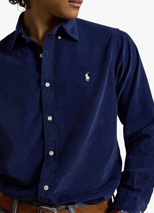 Ralph Lauren Custom fit button down-overhemd van corduroy - detail 3 newport navy / white / donkerblauw