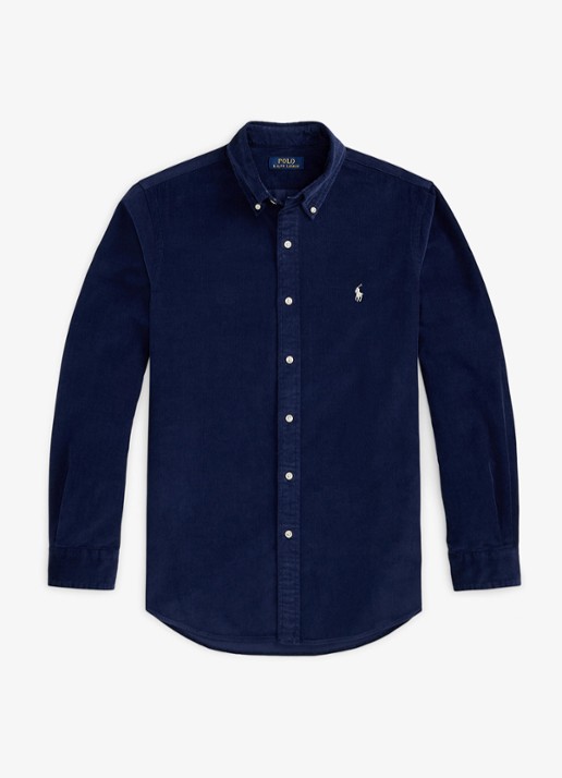 Ralph Lauren Custom fit button down-overhemd van corduroy - voorkant 4 newport navy / white / donkerblauw