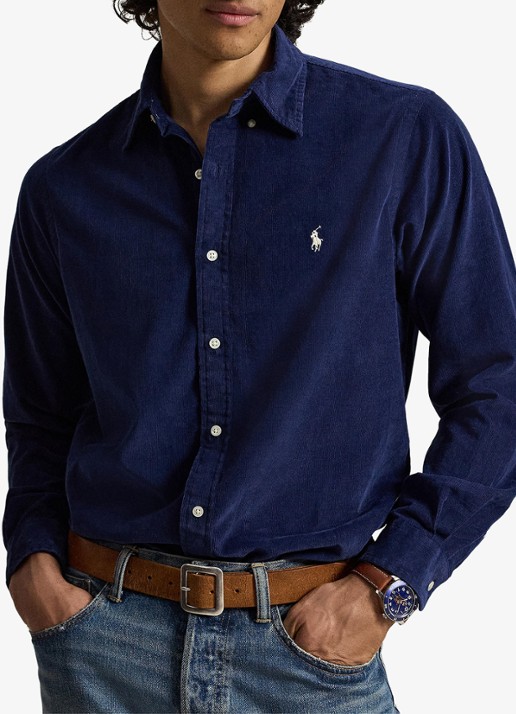 Ralph Lauren Custom fit button down-overhemd van corduroy - voorkant 5 newport navy / white / donkerblauw