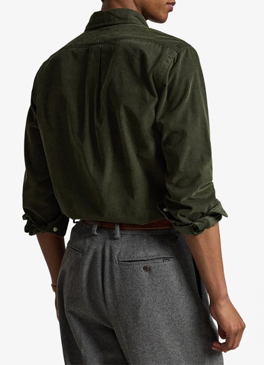 Ralph Lauren Custom fit button down-overhemd van corduroy - achterkant company olive w/khaki / olijfgroen