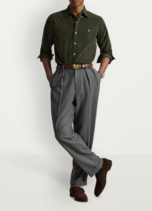 Ralph Lauren Custom fit button down-overhemd van corduroy - detail 2 company olive w/khaki / olijfgroen