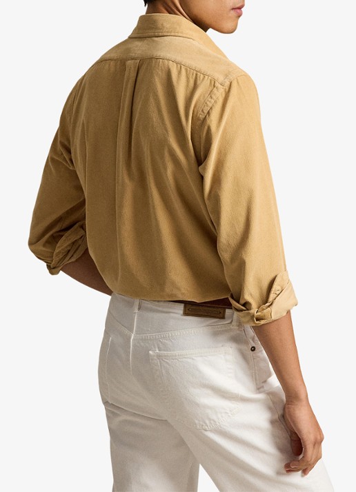 Ralph Lauren Custom fit button down-overhemd van corduroy - achterkant 3 classic camel / camel