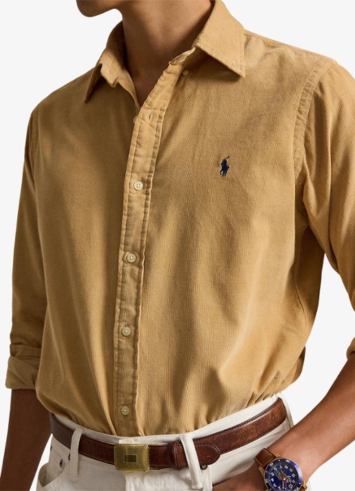 Ralph Lauren Custom fit button down-overhemd van corduroy - detail 2 classic camel / camel