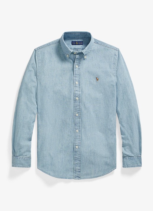 Ralph Lauren Custom fit button down-overhemd van denim - voorkant 4 chambray / blauw