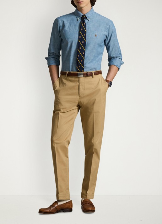 Ralph Lauren Custom fit button down-overhemd van denim - voorkant 5 chambray / blauw