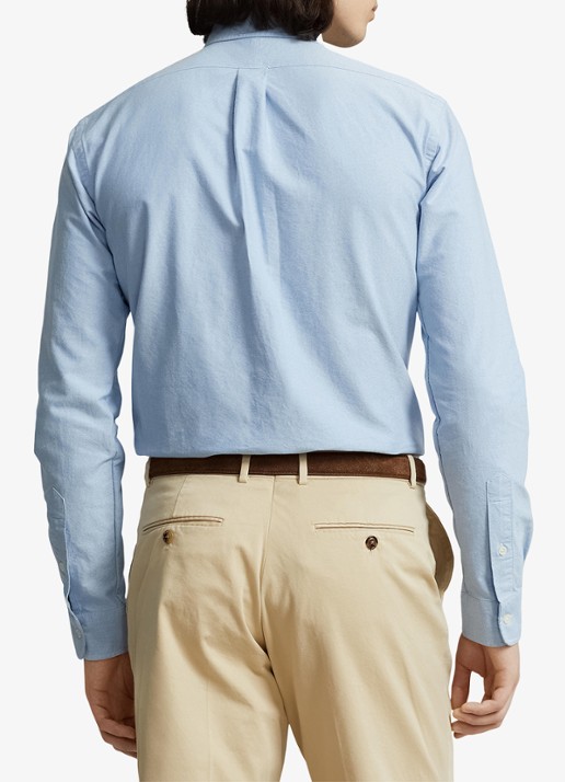 Ralph Lauren Custom fit button-down overhemd van katoen - achterkant 3 blue / blauw