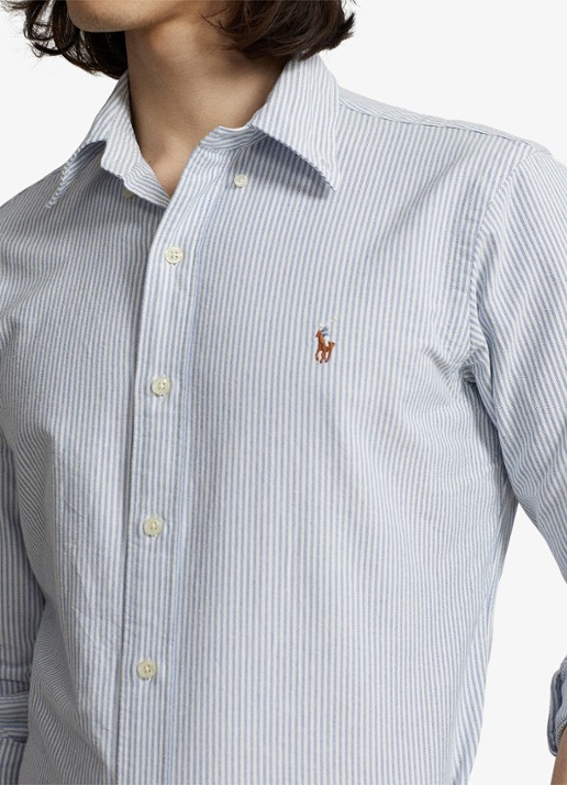 Ralph Lauren Custom fit button-down overhemd van katoen - detail 4 blue white stripe / blauw