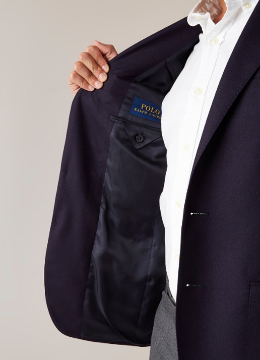 Ralph Lauren Custom fit colbert van wol met klepzakken - detail 7 donkerblauw