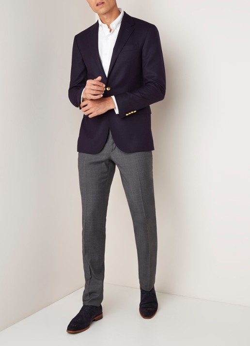 Ralph Lauren Custom fit colbert van wol met klepzakken - voorkant 2 donkerblauw