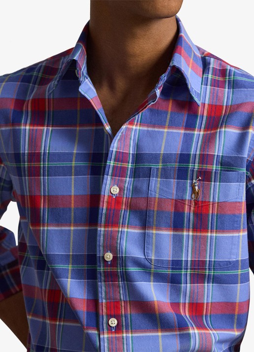Ralph Lauren Custom fit geruit Oxford overhemd - detail 6 donkerblauw