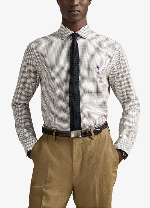Ralph Lauren Custom fit geruit stretchpoplin overhemd - detail 4 white chocolate brown / bruin