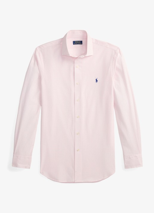 Ralph Lauren Custom fit geruit stretchpoplin overhemd - voorkant white carmel pink / lichtroze