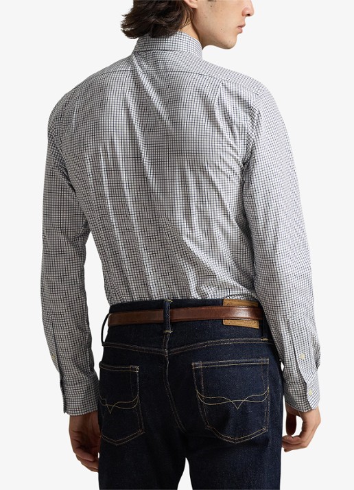 Ralph Lauren Custom fit geruit stretchpoplin overhemd - achterkant white new classic navy