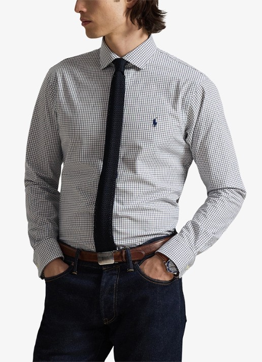 Ralph Lauren Custom fit geruit stretchpoplin overhemd - detail 4 white new classic navy