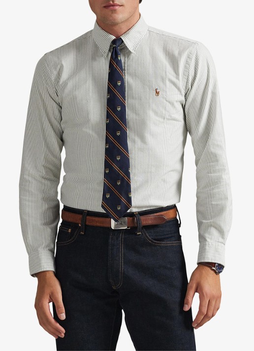 Ralph Lauren Custom fit gestreept Oxford overhemd - detail 3 shamrock white / wit