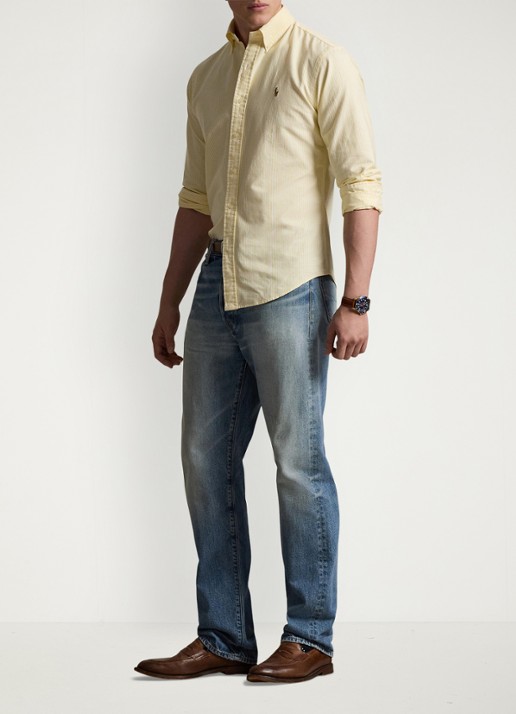 Ralph Lauren Custom fit gestreept Oxford overhemd - voorkant 5 6636d yellow oxford/white-44fs