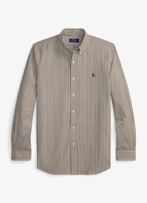 Ralph Lauren Custom fit gestreept poplin overhemd - voorkant 4 4655ag nutmeg brown