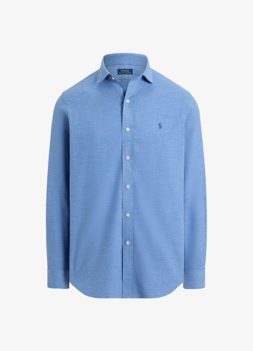 Ralph Lauren Custom fit keper performance overhemd met logo - voorkant 3 blue borage heather / blauw