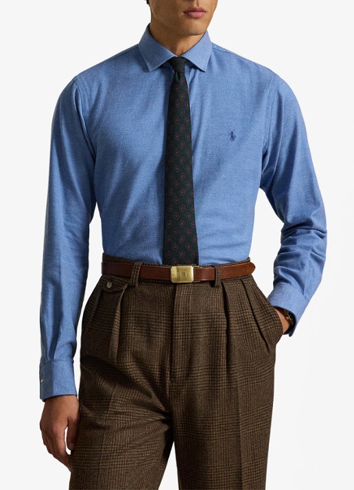 Ralph Lauren Custom fit keper performance overhemd met logo - voorkant 4 blue borage heather / blauw