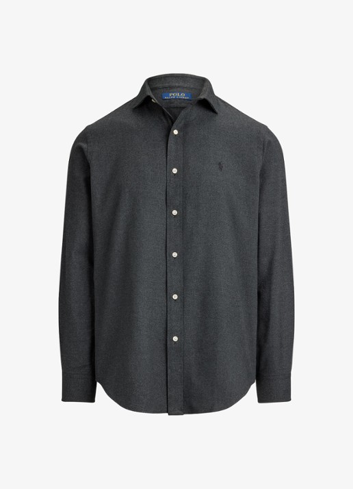 Ralph Lauren Custom fit keper performance overhemd met logo - voorkant 4 barclay heather / donkergrijs