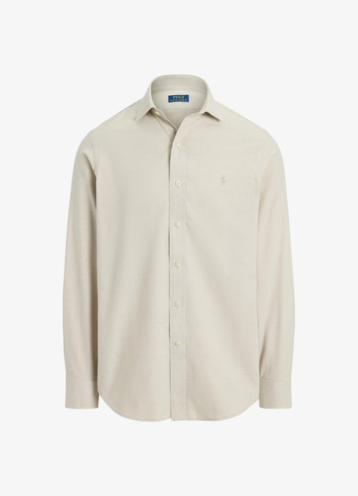 Ralph Lauren Custom fit keper performance overhemd - voorkant 3 expedition dune heather / beige