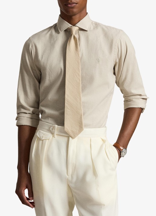 Ralph Lauren Custom fit keper performance overhemd - voorkant 4 expedition dune heather / beige