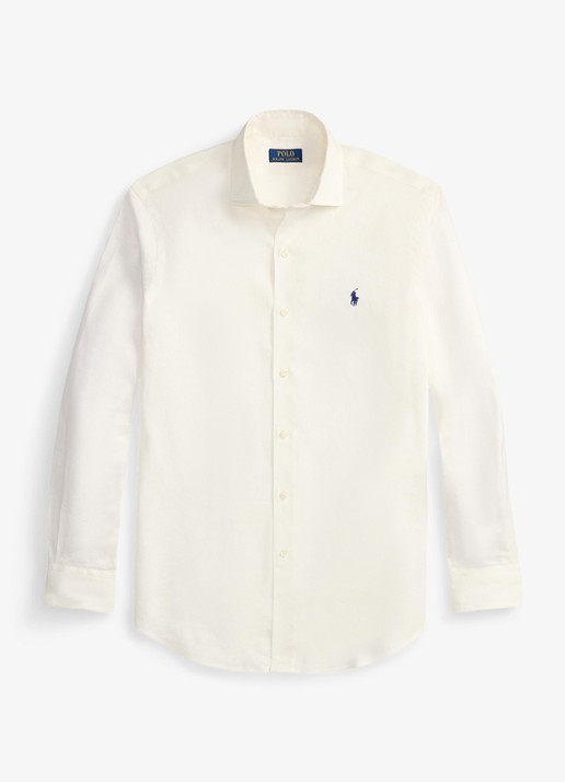 Ralph Lauren Custom fit overhemd in linnenblend met logo - voorkant 5 white / wit