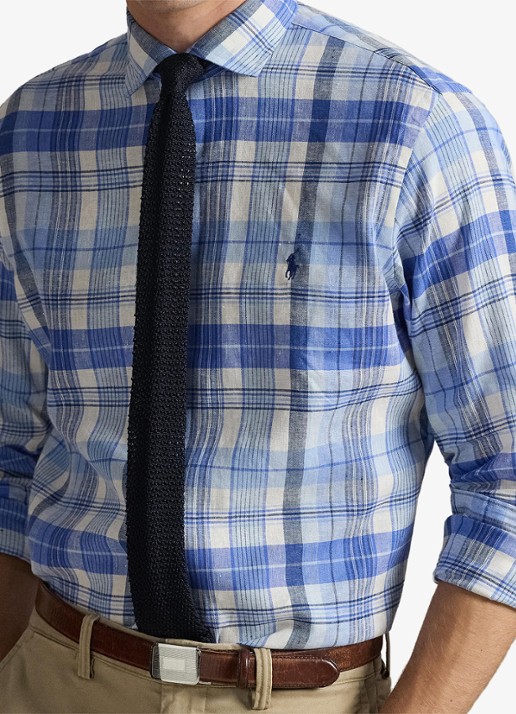 Ralph Lauren Custom fit overhemd in linnenblend met ruitdessin - detail 5 7117 blue multi-48od