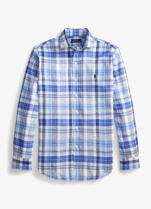 Ralph Lauren Custom fit overhemd in linnenblend met ruitdessin - voorkant 7117 blue multi-48od