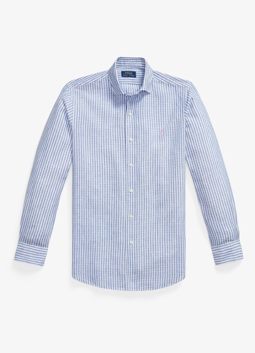Ralph Lauren Custom fit overhemd in linnenblend met streepprint - voorkant blue white / blauw