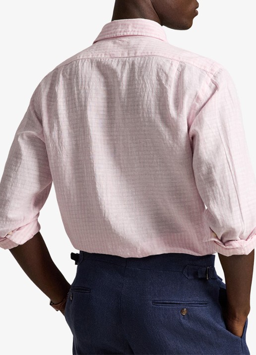 Ralph Lauren Custom fit overhemd in linnenblend met streepprint - achterkant pink white / roze