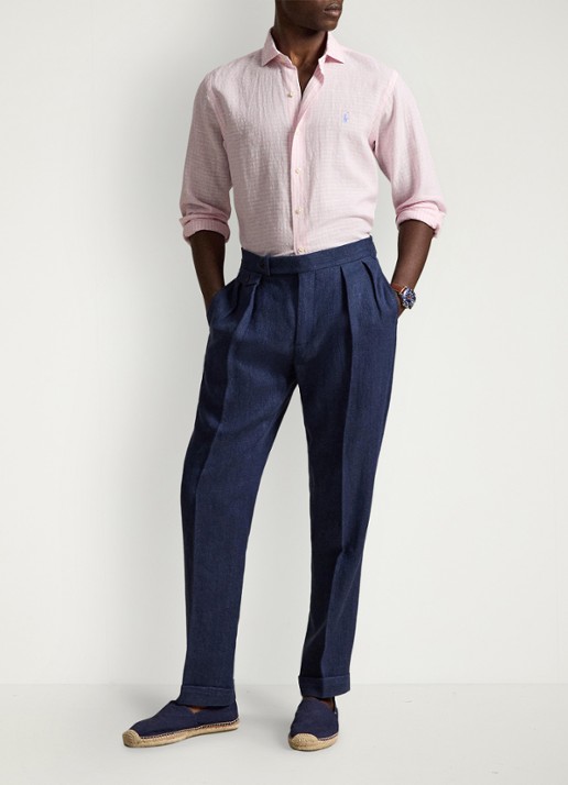 Ralph Lauren Custom fit overhemd in linnenblend met streepprint - detail 4 pink white / roze
