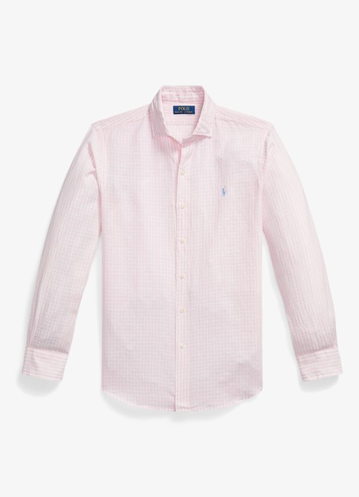 Ralph Lauren Custom fit overhemd in linnenblend met streepprint - voorkant 6 pink white / roze
