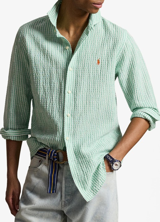 Ralph Lauren Custom fit overhemd in linnenblend met streepprint