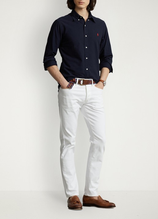 Ralph Lauren Custom fit overhemd met button down-kraag - voorkant 2 donkerblauw