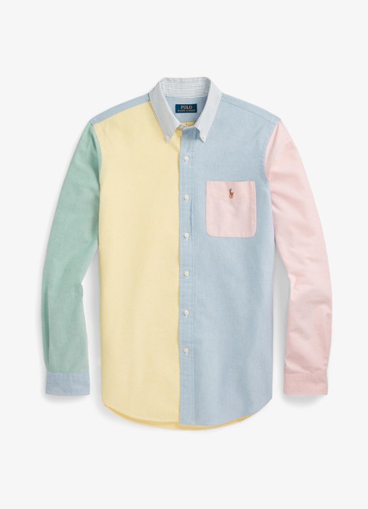 Ralph Lauren Custom fit overhemd met colour blocking en logoborduring - voorkant 3 funshirt / geel