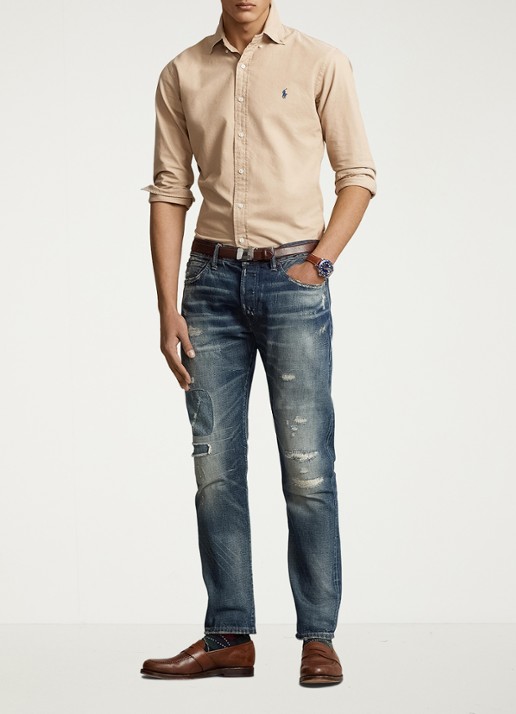 Ralph Lauren Custom fit overhemd met logoborduring - voorkant 5 surrey tan / bruin