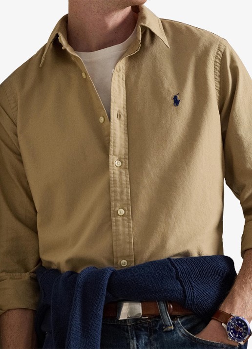 Ralph Lauren Custom fit overhemd met logoborduring - detail 2 surrey tan / bruin