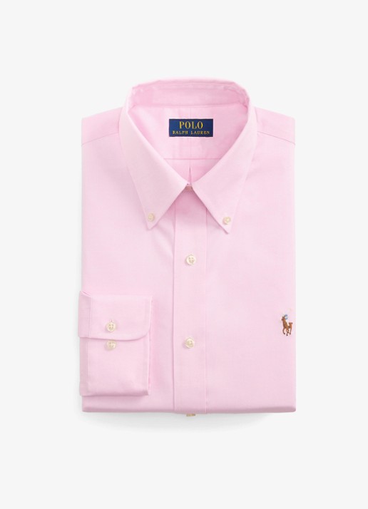 Ralph Lauren Custom fit overhemd met logoborduring - voorkant 3 pink , white / roze , wit